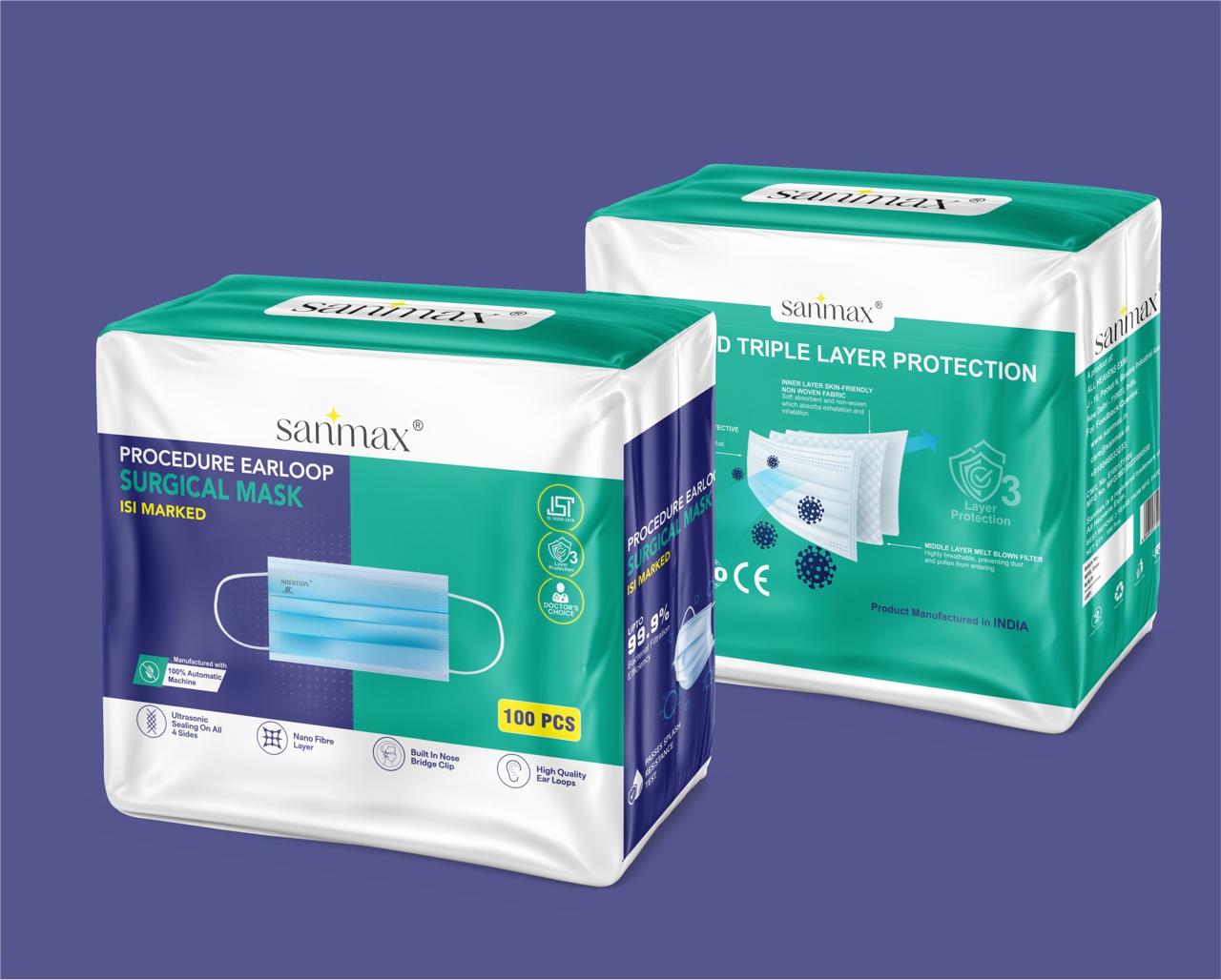 Sanmax Surgical Mask ISI Marked - Pack of 100 Pcs