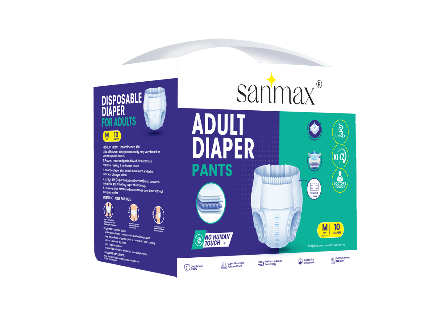 Sanmax Adult Diaper Pant Style | Pack of 10